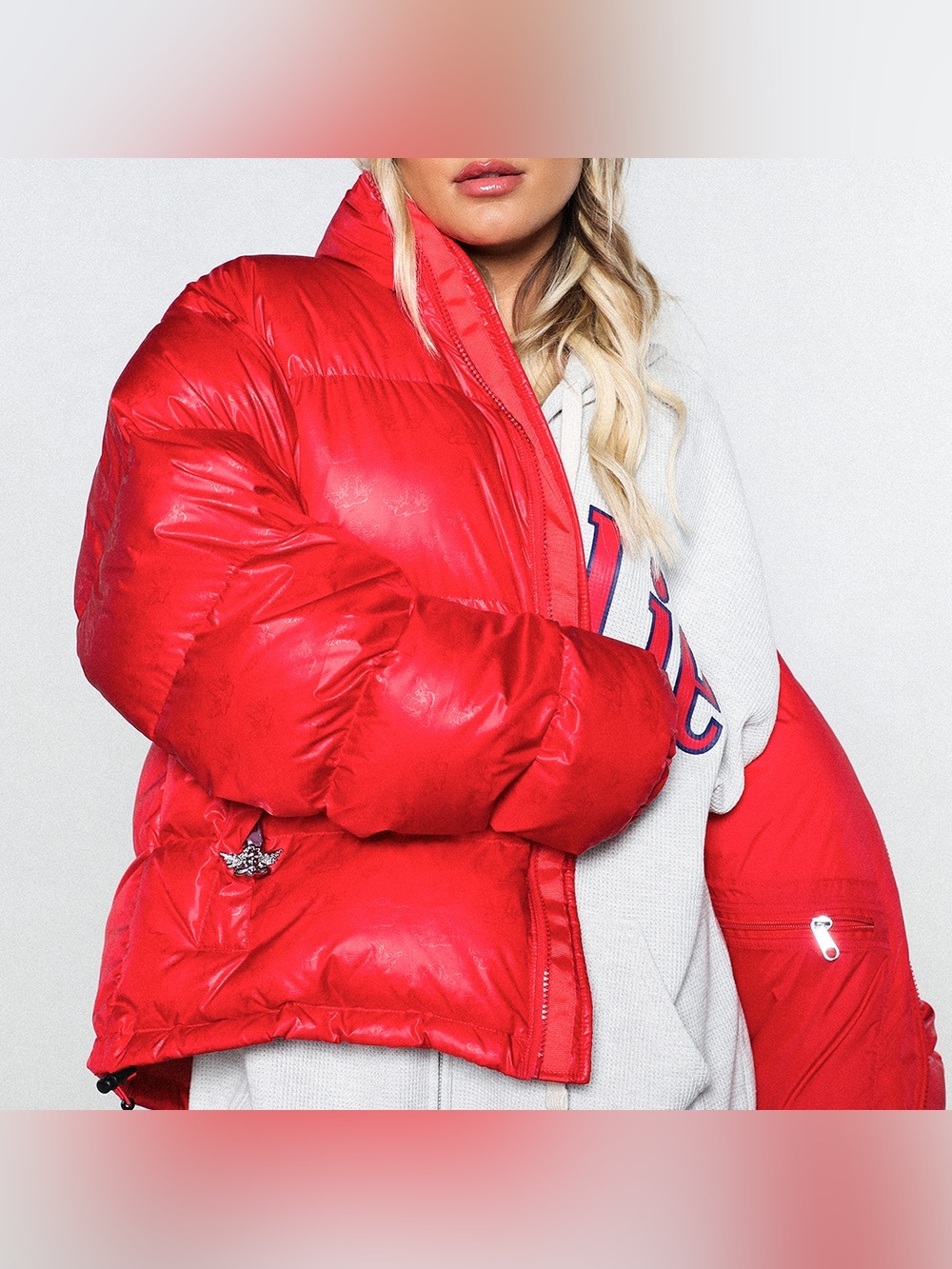 BOYS LIE RED PUFFER LOGO JACKET